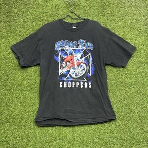 Blue Ice Choppers Shirt Mens Large Cross Grunge Biker Riding HD Lightening y2k